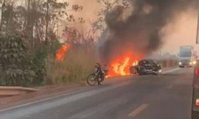TRAGÉDIA: Batida entre S10 e Civic mata três pessoas na BR-163; caminhonete pegou fogo