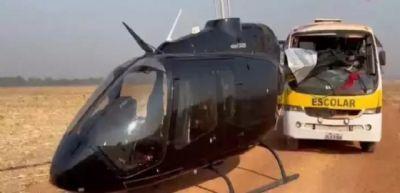 Ônibus escolar colide com helicóptero em Santana do Araguaia