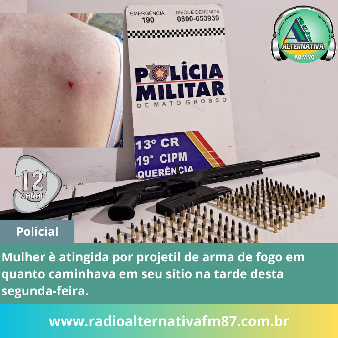 Mulher é atingida por bala de arma de fogo enquanto fazia caminhada em seu sitio na tarde desta segunda-feira 10/03.
