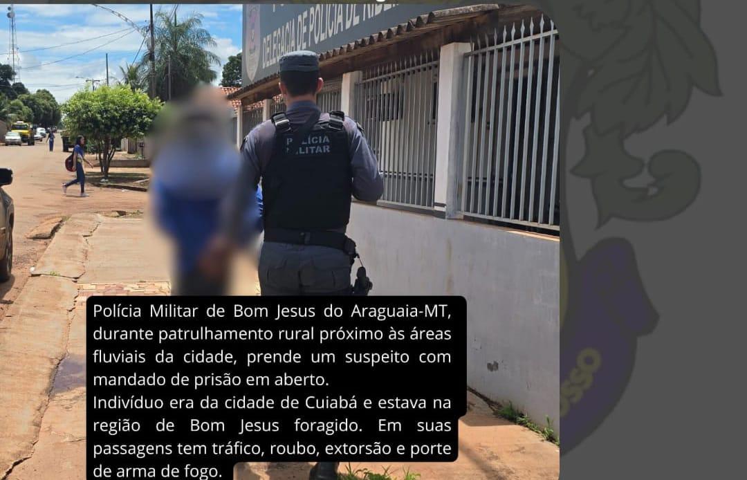 policia militar de Bom Jesus do Araguaia prende suspeito com mandado de prisão em aberto .