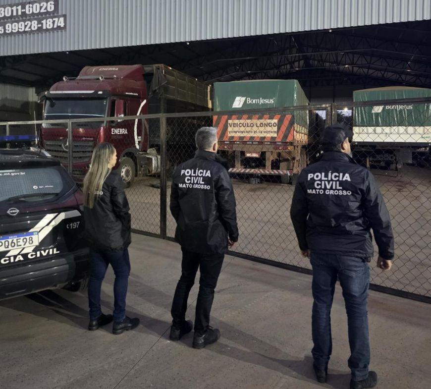 Grupo criminoso envolvido em furtos e desvios de mais de R$ 20 milhões em cargas de soja e milho em MT é alvo da Polícia Civil