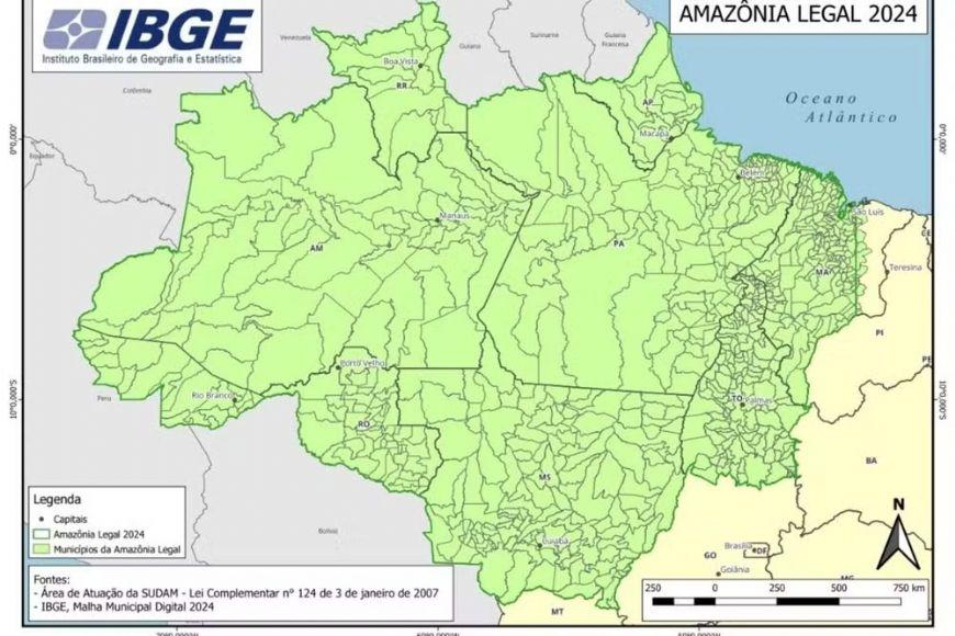 IBGE troca siglas, inverte MT por MS e apaga Acre de mapa da Amazônia Legal