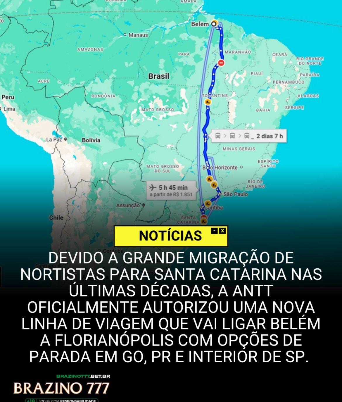 NOVA LINHA DE VIAGEM QUE VAI LIGAR BELÉM A FLORIANÓPOLIS COM OPÇÕES DE PARADA EM GO, PR E INTERIOR DE SP