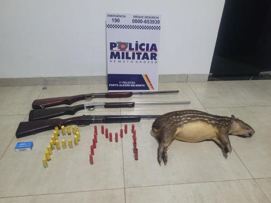 PM prende três homens por porte ilegal de arma de fogo e caça de animais silvestres em Porto Alegre do Norte (MT)