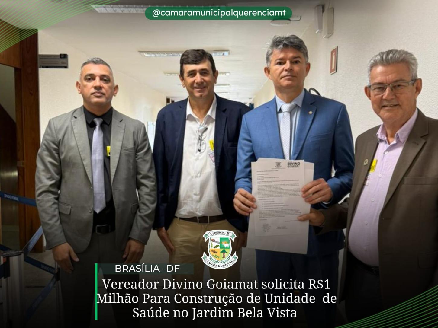 Vereador Divino Goiamat solicita R$ 1 milhão para construção de Unidade de Saúde no Jardim Bela Vista