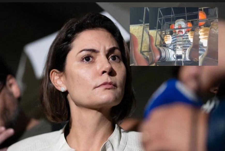 Michelle reage à imagem de Bolsonaro como palhaço em desfile sobre Lula