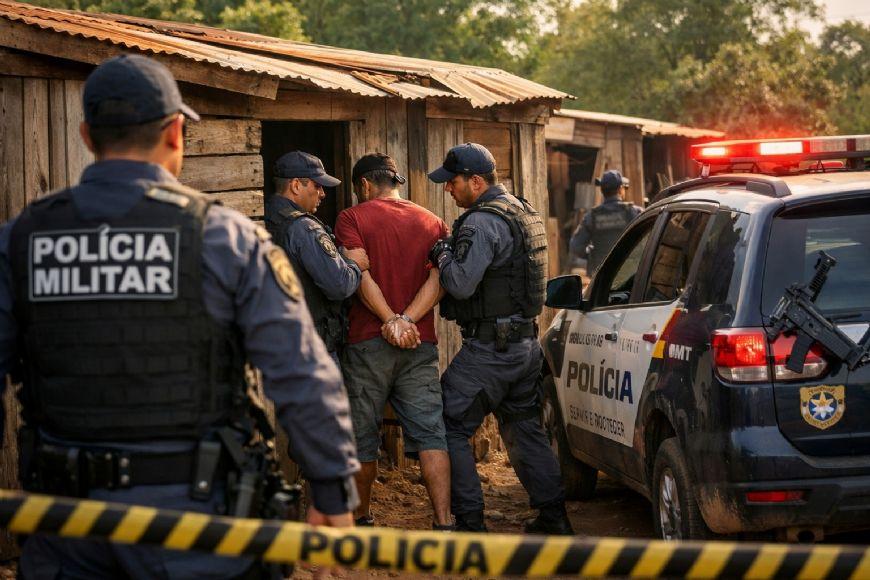 Ataque com facas termina em prisão após caçada da PM durante a madrugada em Serra Nova Dorada (MT)