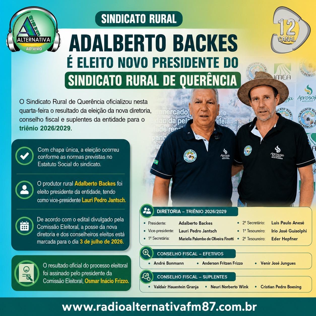 Adalberto Backes é eleito novo presidente do Sindicato Rural de Querência