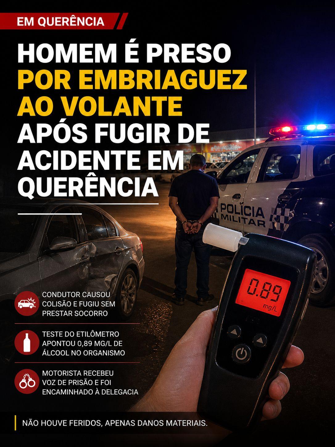 Homem é preso por embriaguez ao volante após fugir de acidente em Querência