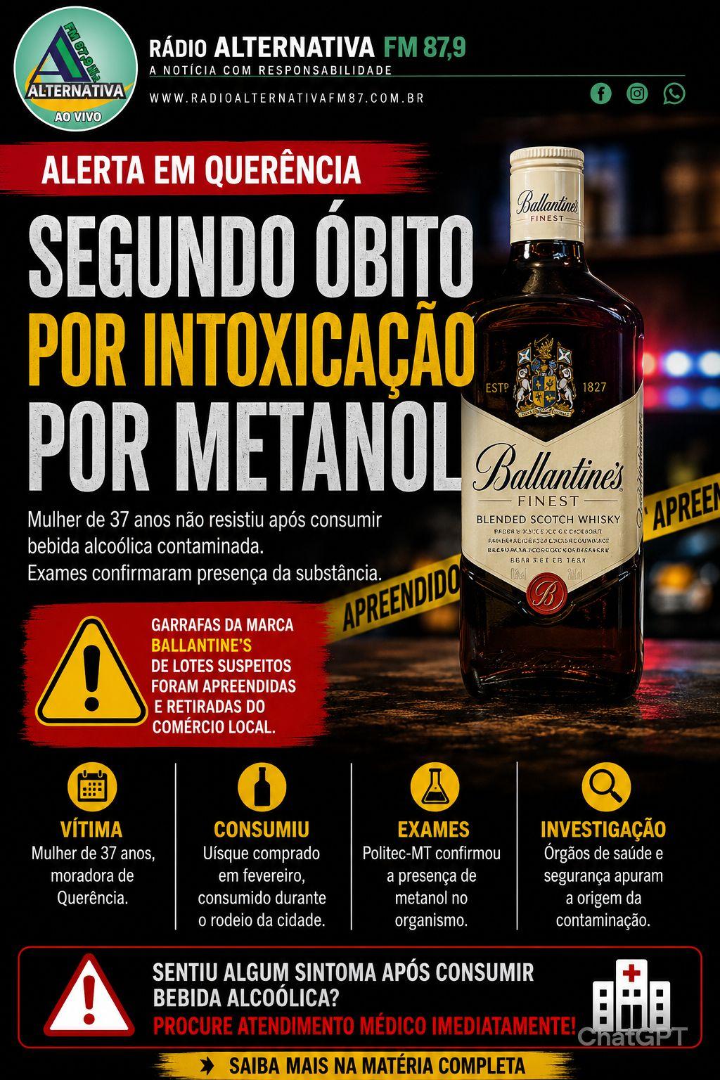 A Secretaria Municipal de Saúde de Querência confirmou o segundo óbito relacionado à intoxicação por metanol