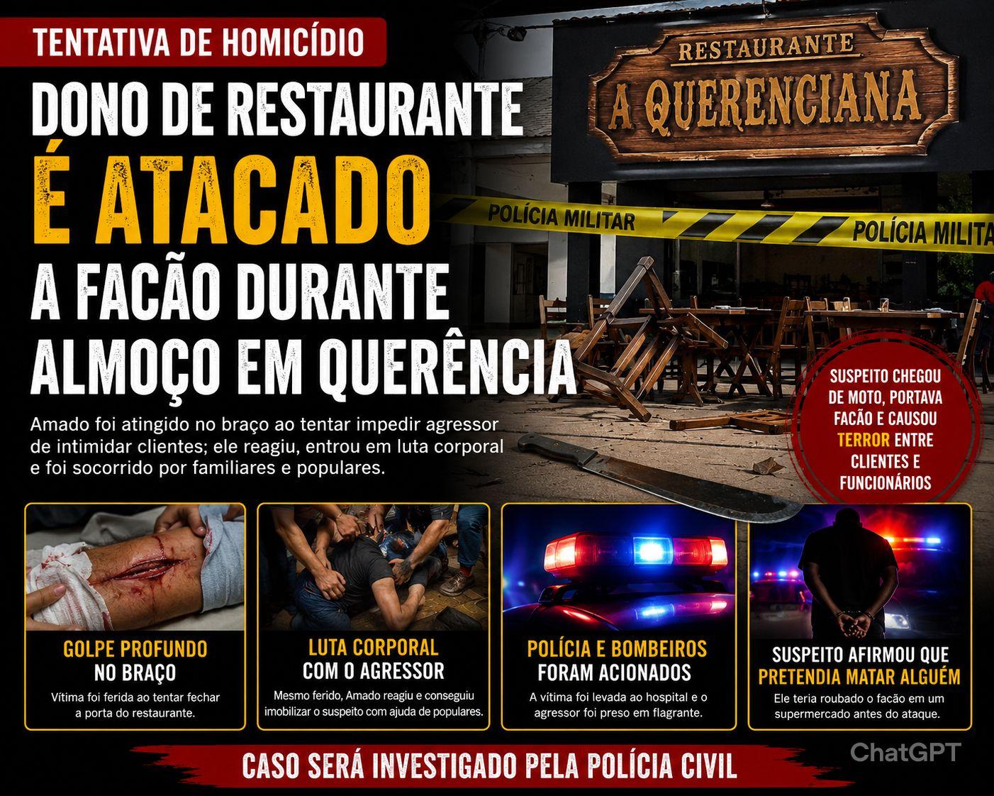 Proprietário do Restaurante A Querenciana sofre tentativa de homicídio durante almoço em Querência