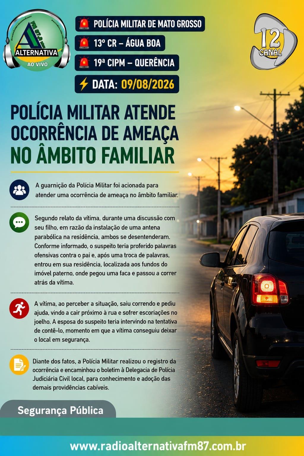 AMEAÇA NO ÂMBITO FAMILIAR REGISTRADA EM QUERÊNCIA