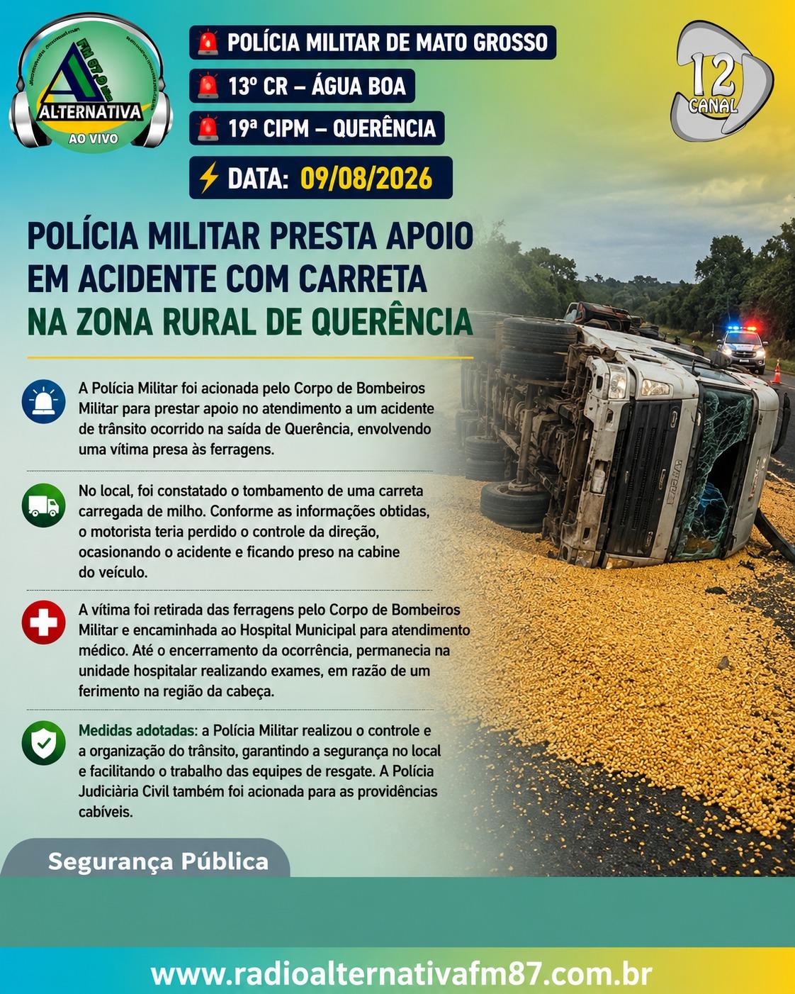 CARRETA CARREGADA DE MILHO TOMBA NA SAÍDA DE QUERÊNCIA