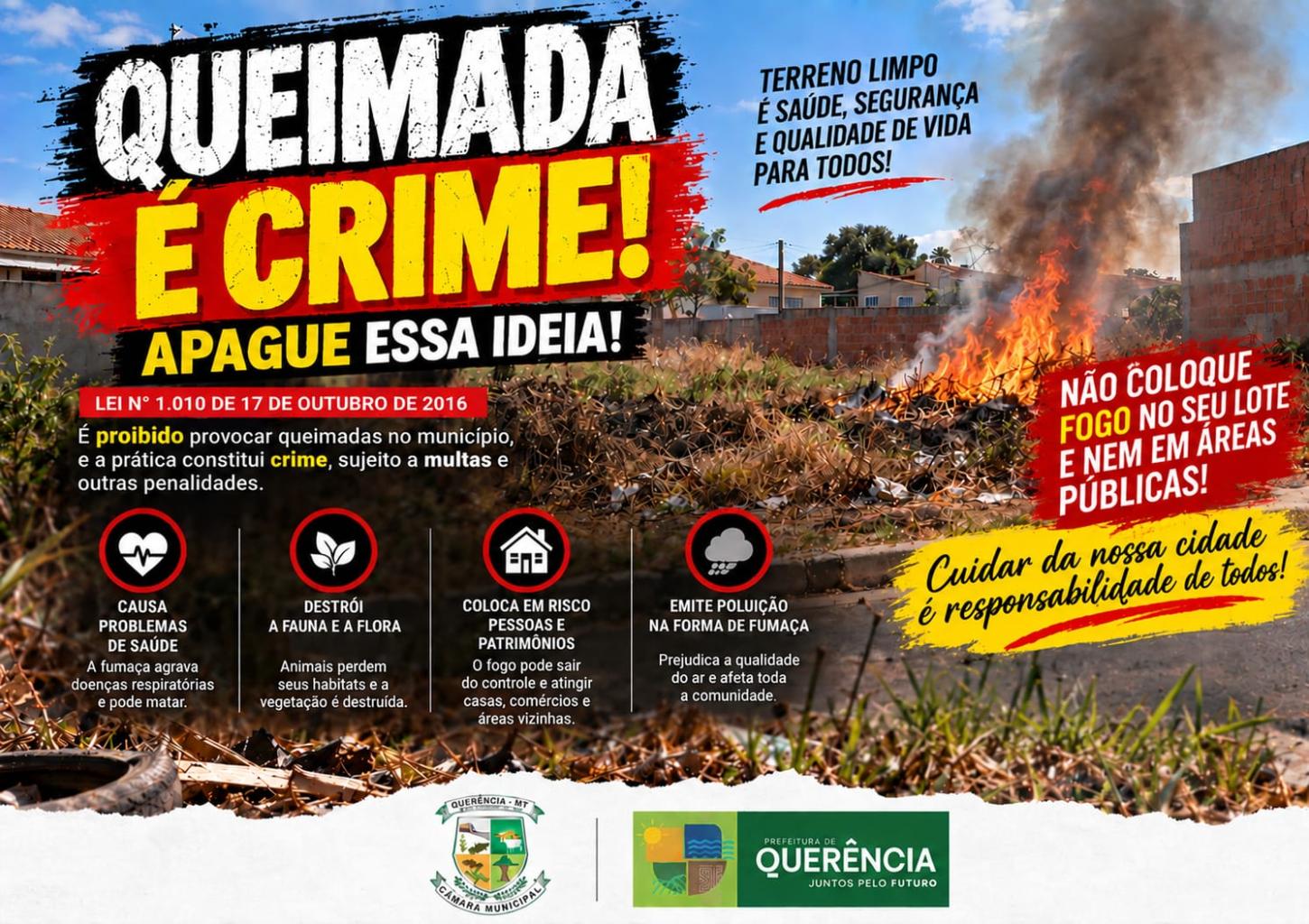 A Prefeitura Municipal de Querência reforça o alerta à população sobre os riscos e as consequências das queimadas