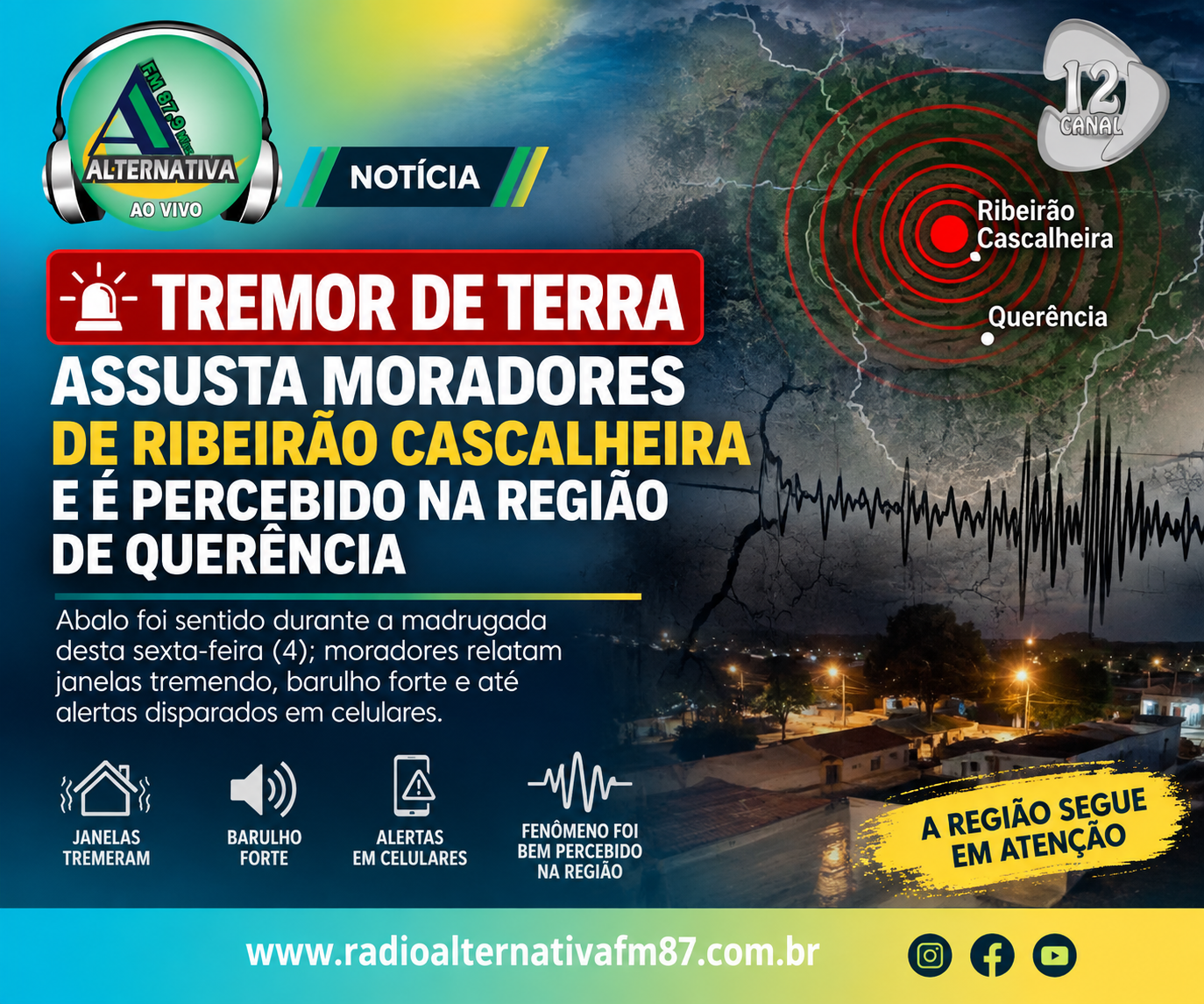 TREMOR DE TERRA ASSUSTA MORADORES DE RIBEIRÃO CASCALHEIRA,NO ASSENTAMENTO PA PRIMOROSA. E É PERCEBIDO NA REGIÃO DE QUERÊNCIA